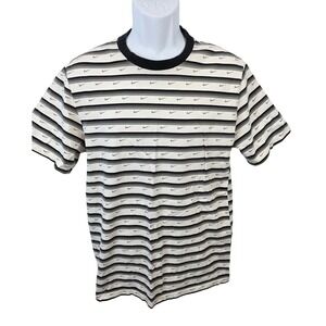 Nike Mens Mini Swoosh All Over Print Striped Shirt White Grey Black Large L Tee